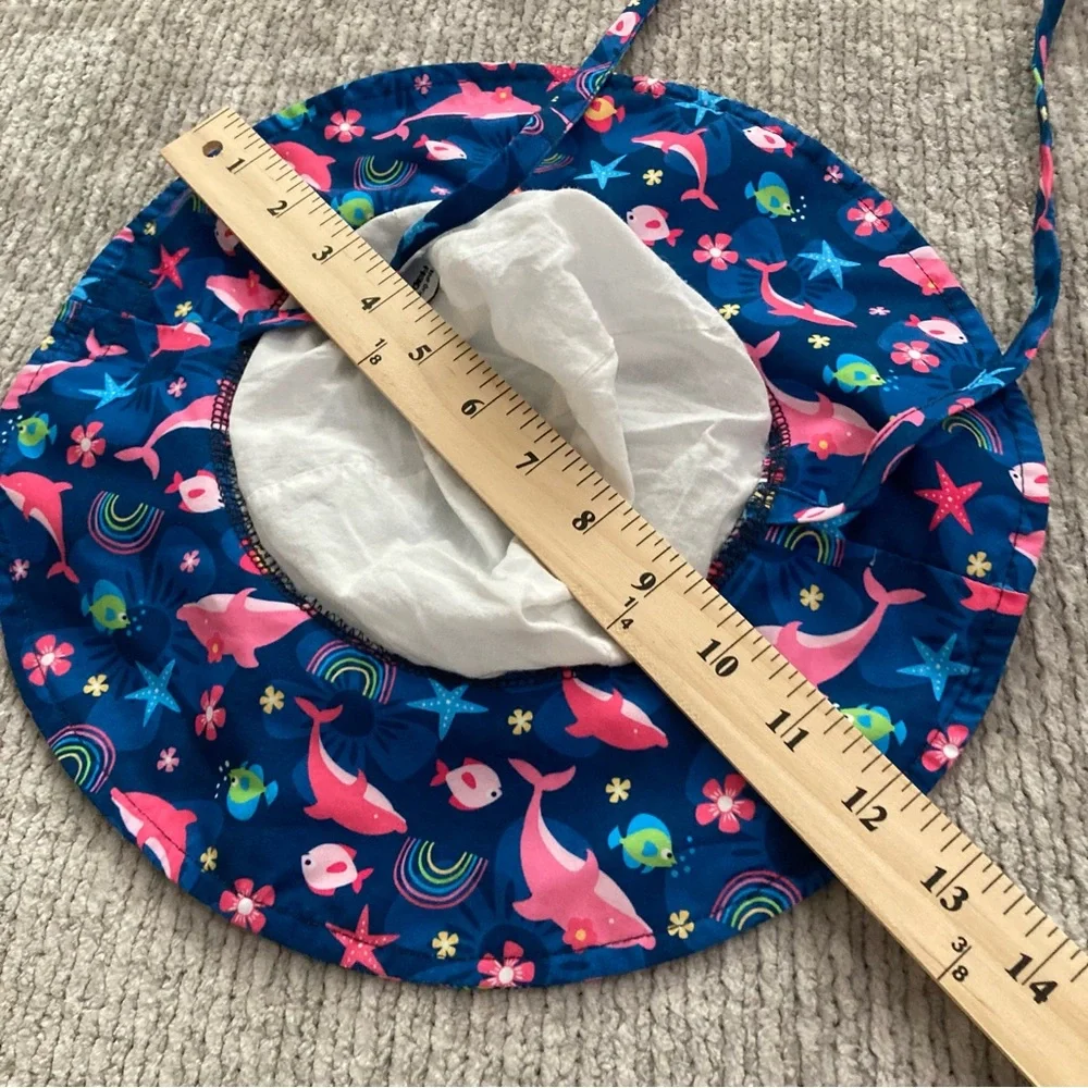 Flap Happy Kids L Sun Hat Dolphins Rainbows‎ Sea Life Print UPF Beach Cap
